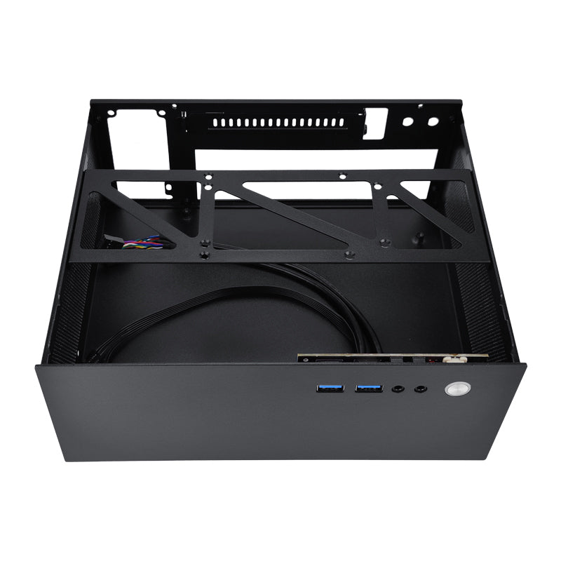 GM100 Mini PC Case 4.3L HTPC Chassis 2X USB 3.0 Fits Flex Power Supply, Single Slot GPU, ITX Motherboard