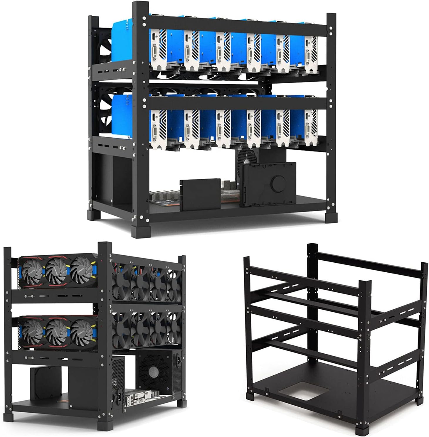 MC036 White Fit 12 GPU Test Bench, Local LLM AI Computer Case, Crypto Mining Rig Frame
