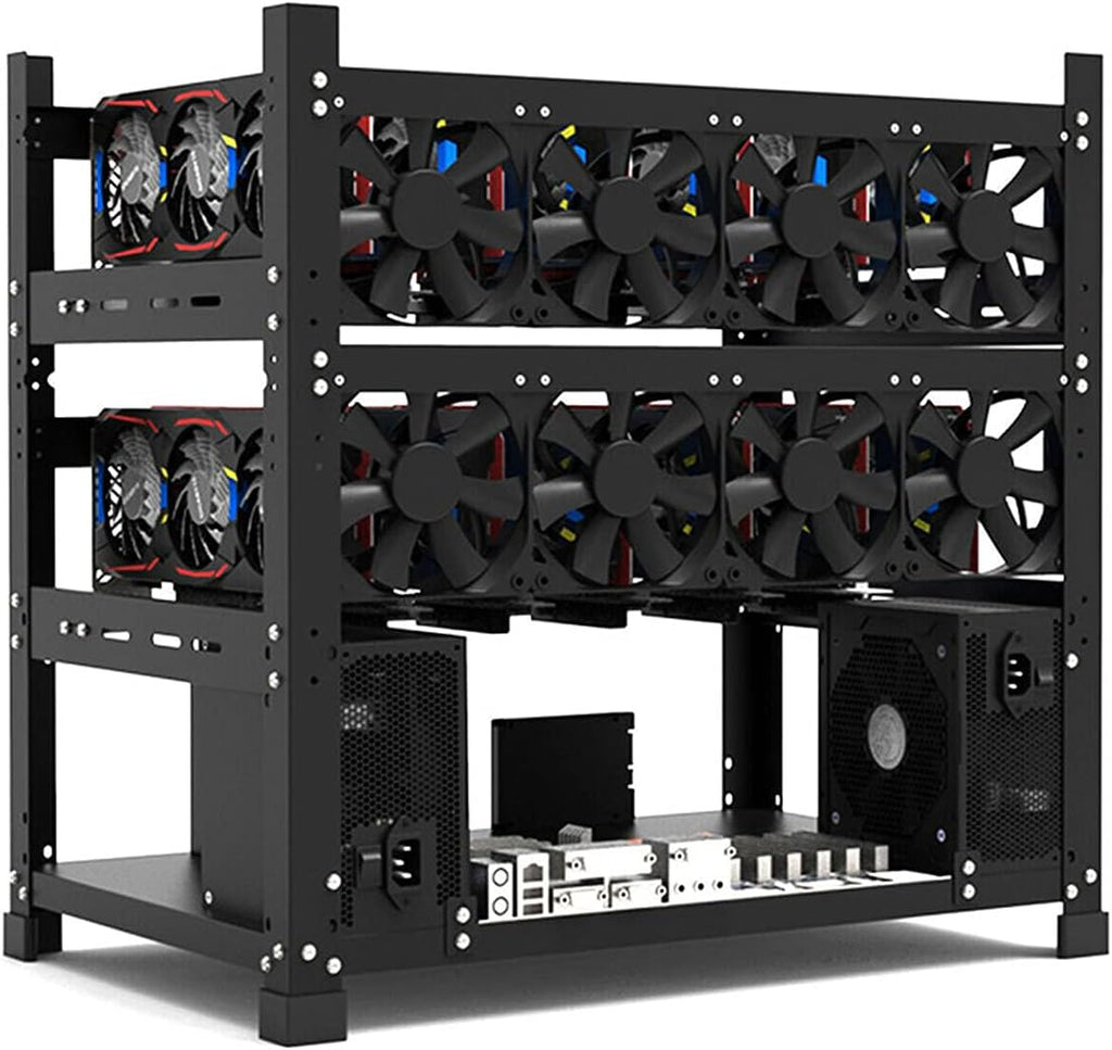 MC036 White Fit 12 GPU Test Bench, Local LLM AI Computer Case, Crypto Mining Rig Frame