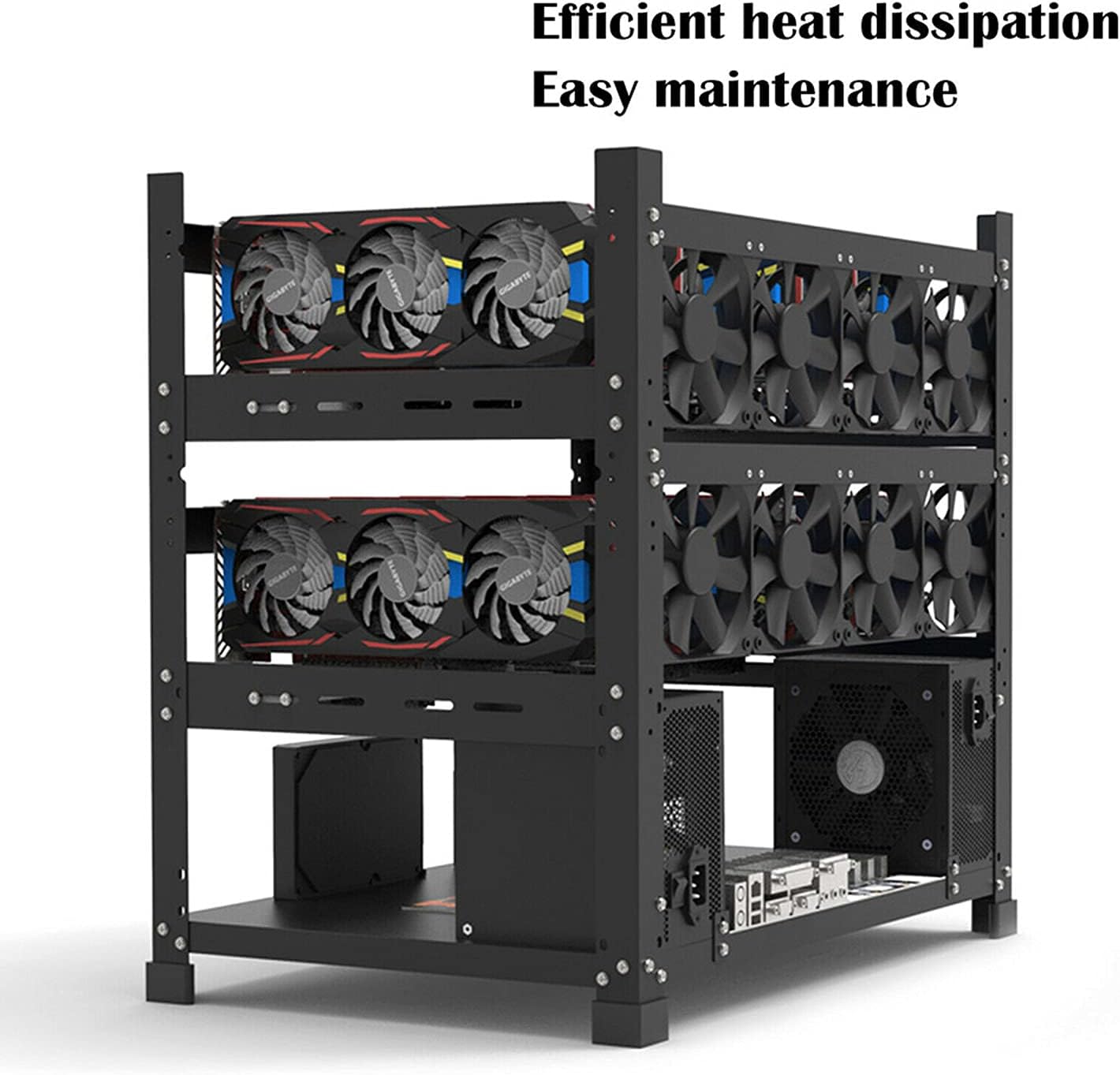 MC036 White Fit 12 GPU Test Bench, Local LLM AI Computer Case, Crypto Mining Rig Frame