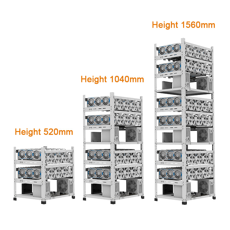 MC036 White Fit 12 GPU Test Bench, Local LLM AI Computer Case, Crypto Mining Rig Frame