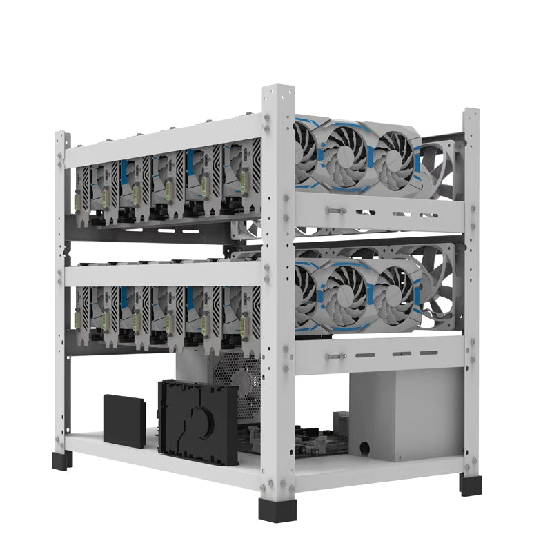 MC036 White Fit 12 GPU Test Bench, Local LLM AI Computer Case, Crypto Mining Rig Frame