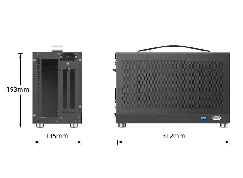 MiniNeo S300 Portable Mini-ITX PC Case with PCIe Cable Fit Dual