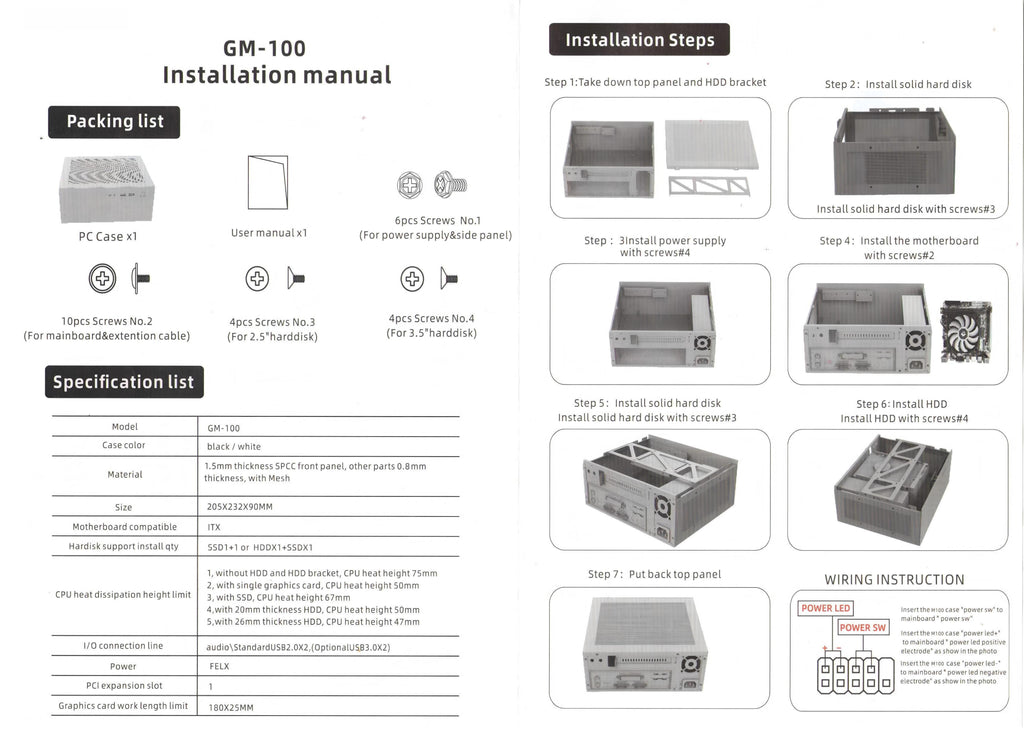 GM100 Mini PC Case 4.3L HTPC Chassis 2X USB 3.0 Fits Flex Power Supply, Single Slot GPU, ITX Motherboard