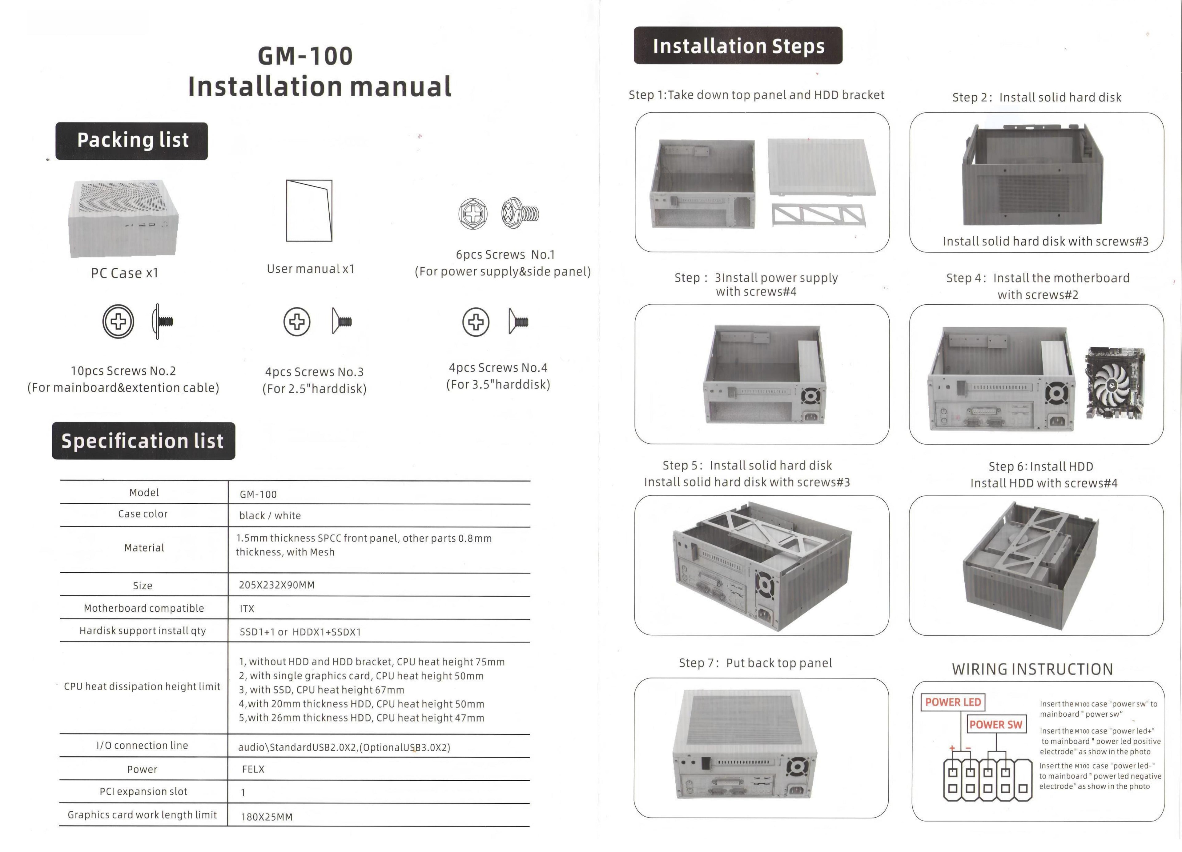 GM100 Mini PC Case 4.3L HTPC Chassis 2X USB 3.0 Fits Flex Power Supply, Single Slot GPU, ITX Motherboard